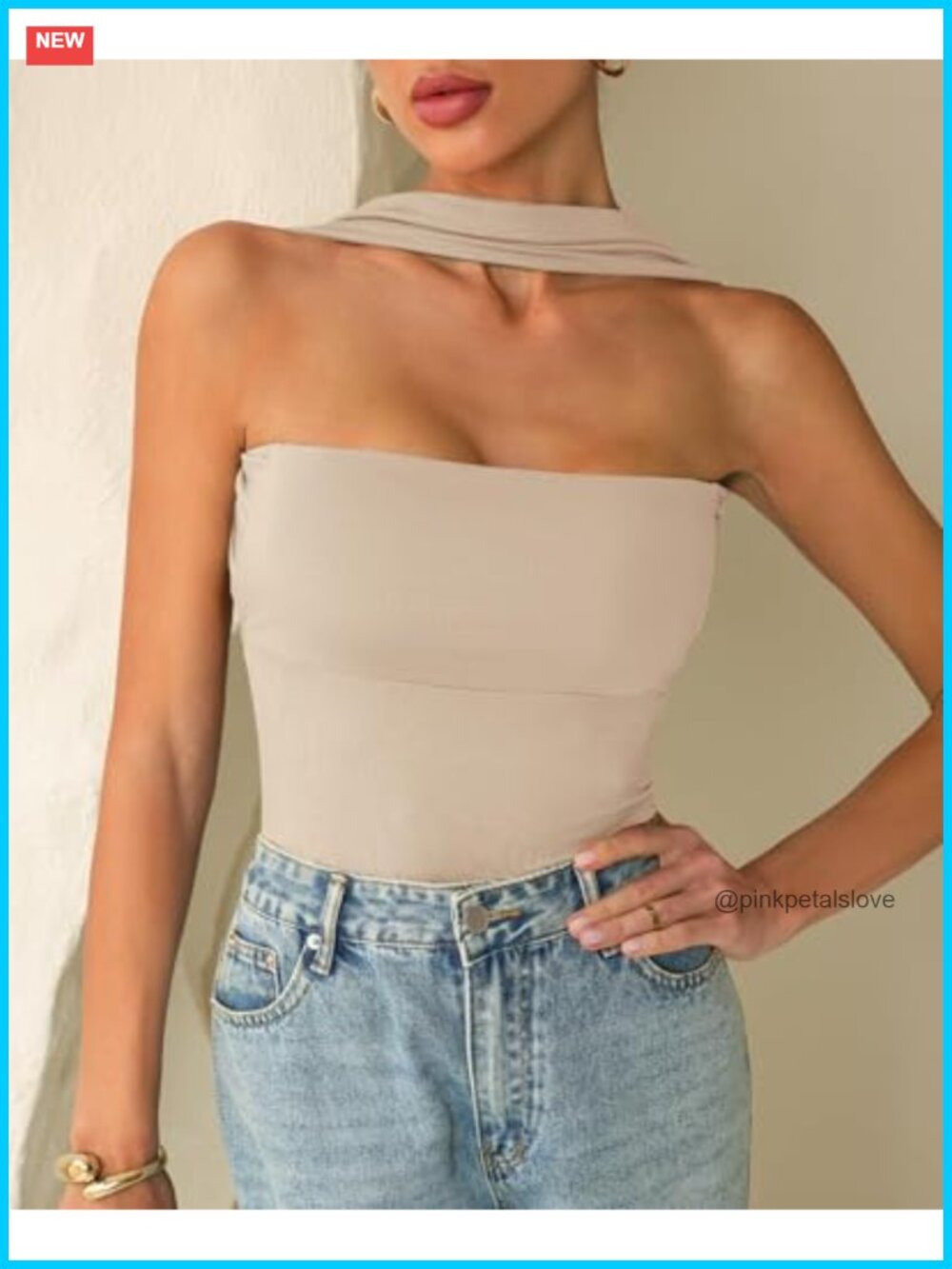Halter Tube Top Off Shoulder Ruched Strapless Open Back Slim Fit Y2K - Picture 2 of 4